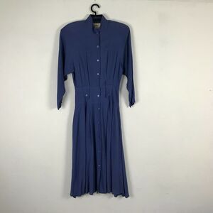 Vintage 1980s Dress Size 6 Alain Toussaint Solid Purple Long Sleeve Rayon Womens